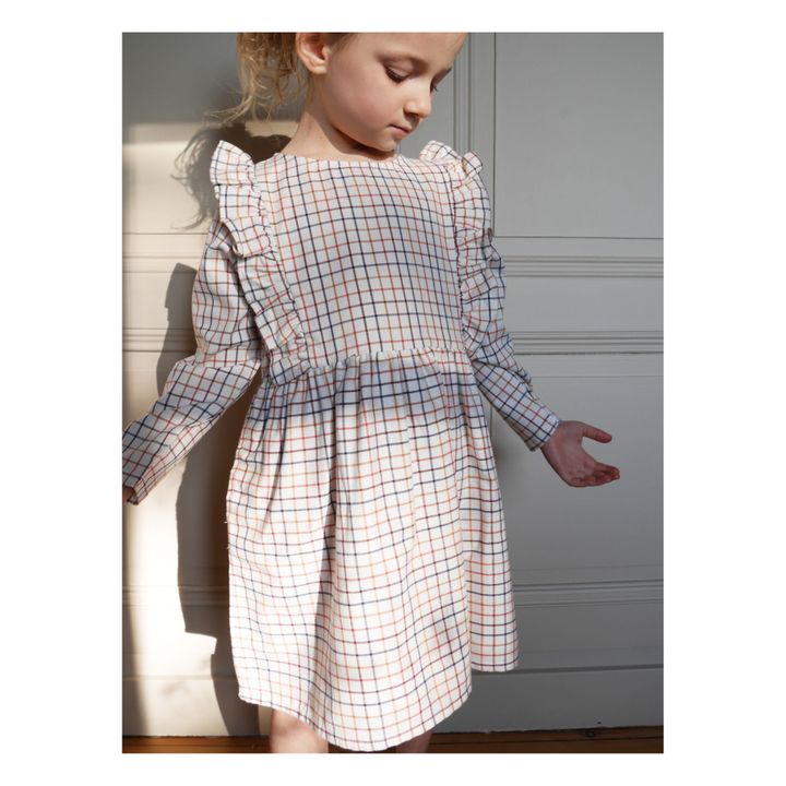 Flounce Organic Cotton Checked Dress | Ecru- Product image n°1