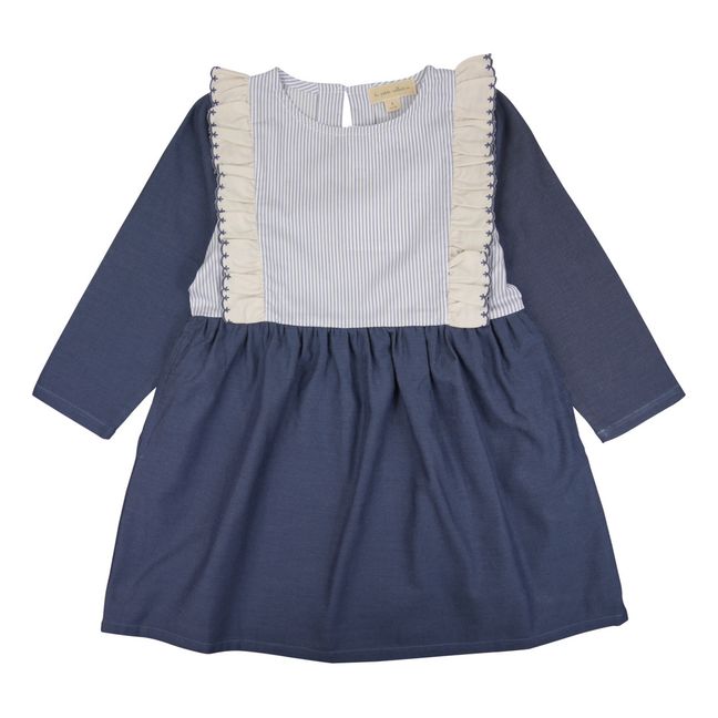 Flounce Organic Cotton Dual Material Dress Azul Marino