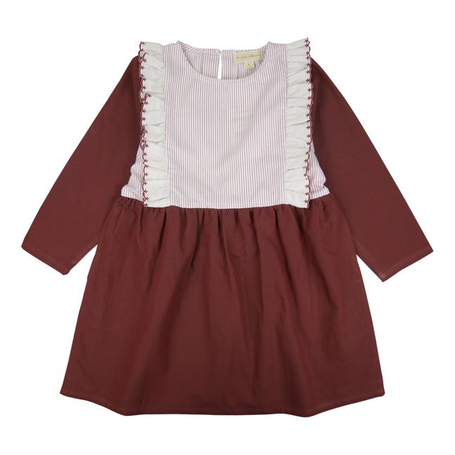 Flounce Organic Cotton Dual Material Dress | Burgundy