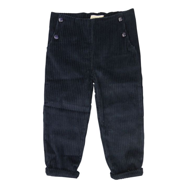 Pantaloni in velluto a costine in cotone bio  | Blu marino- Immagine del prodotto n°0