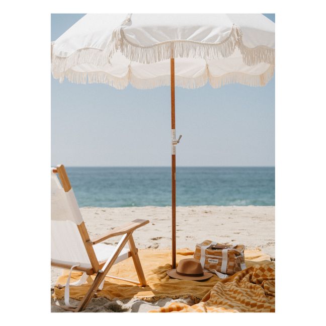 Sombrilla de playa retro de 4.6 ft con flecos, sombrilla de playa a rayas  azules y blancas, sin base, sombrilla de playa al aire libre para playa