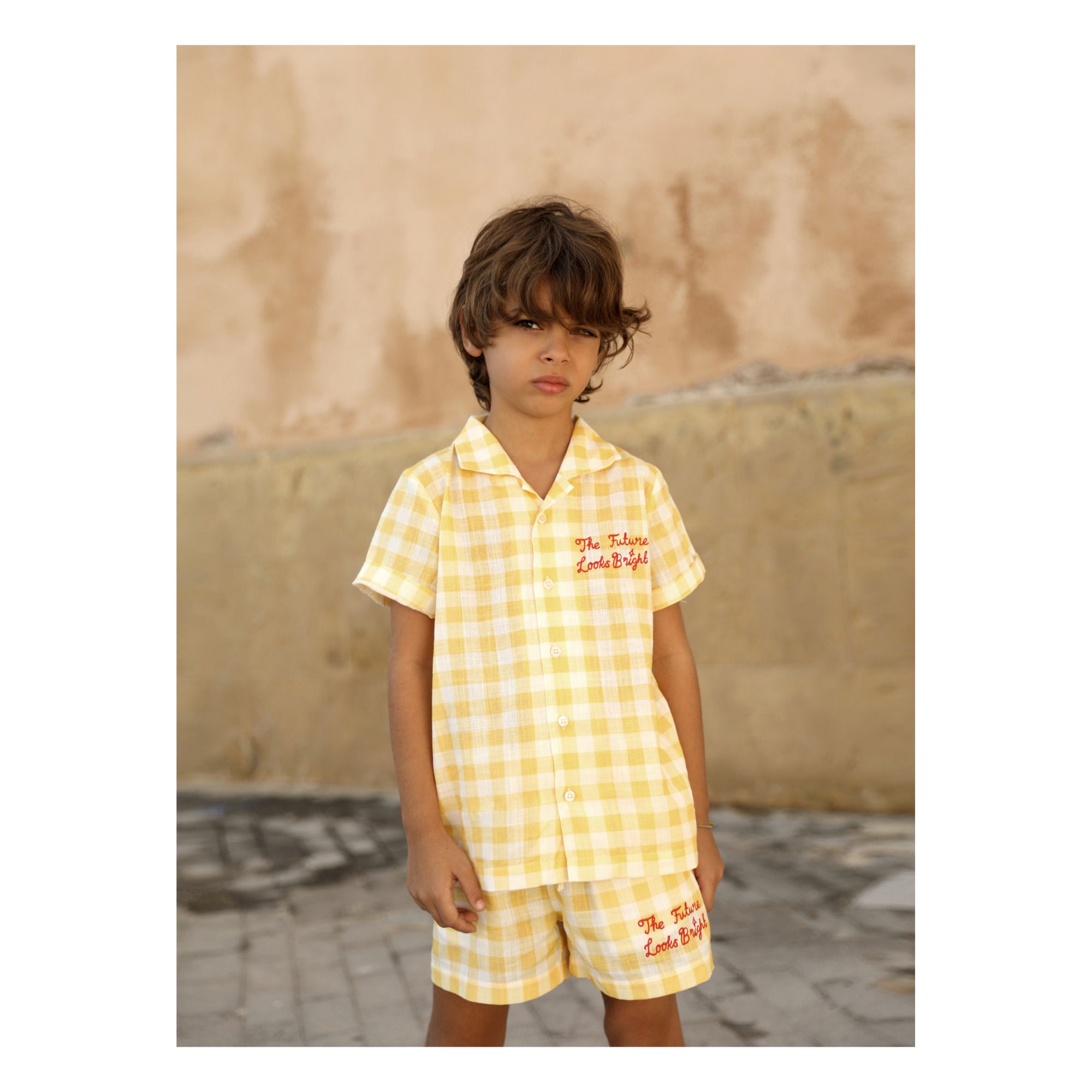 Organic Cotton Two-Tone Gingham Shorts Yellow- Product image n°1