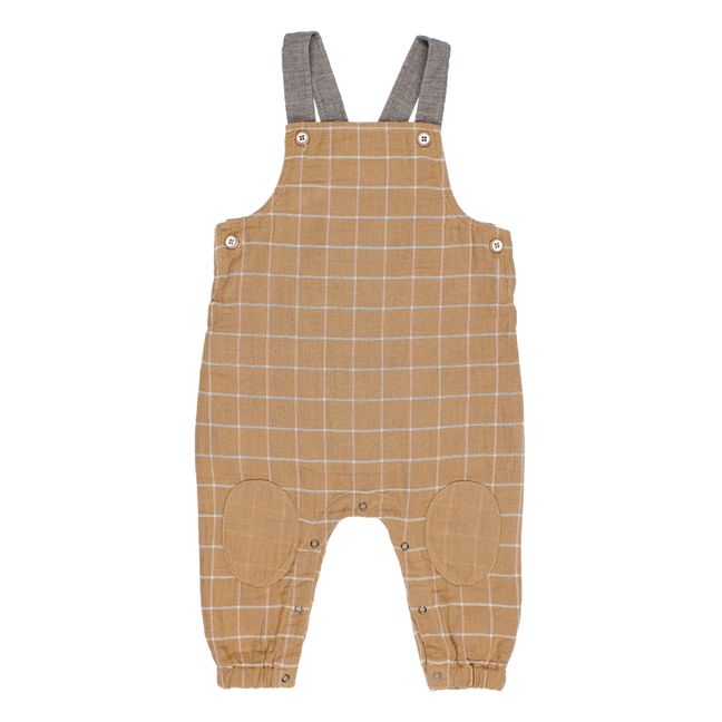 Checked Cotton Muslin Overalls Ocre