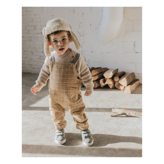 Checked Cotton Muslin Overalls Ocre