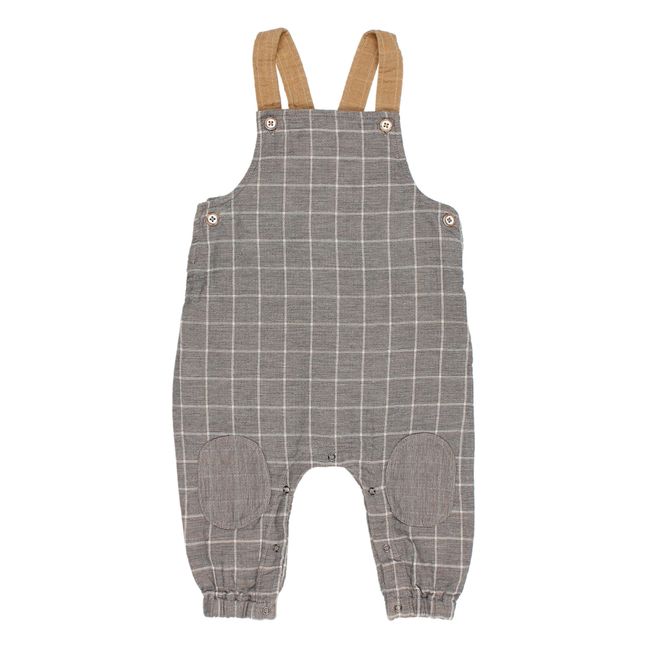 Checked Cotton Muslin Overalls Grey