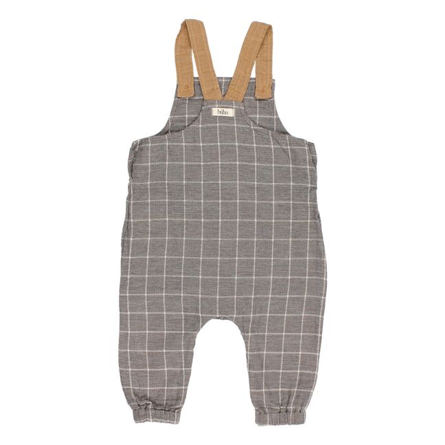 Checked Cotton Muslin Overalls Gris