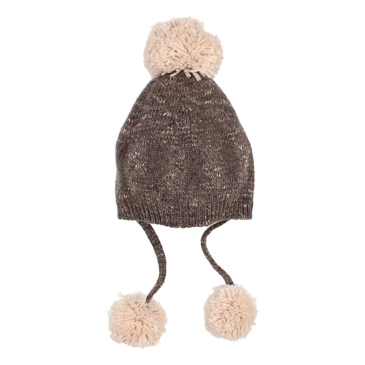 Woollen Jacquard Pompom Beanie | Chocolate- Product image n°0