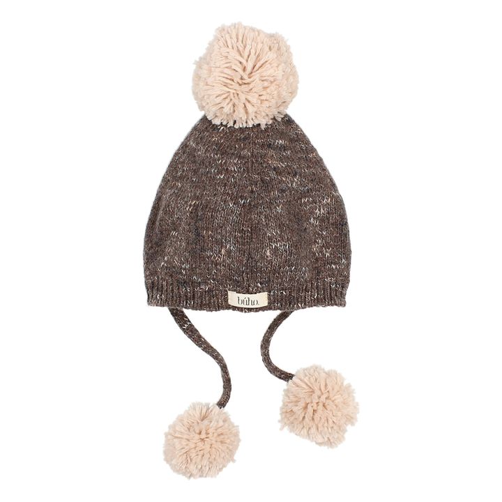 Woollen Jacquard Pompom Beanie | Chocolate- Product image n°1