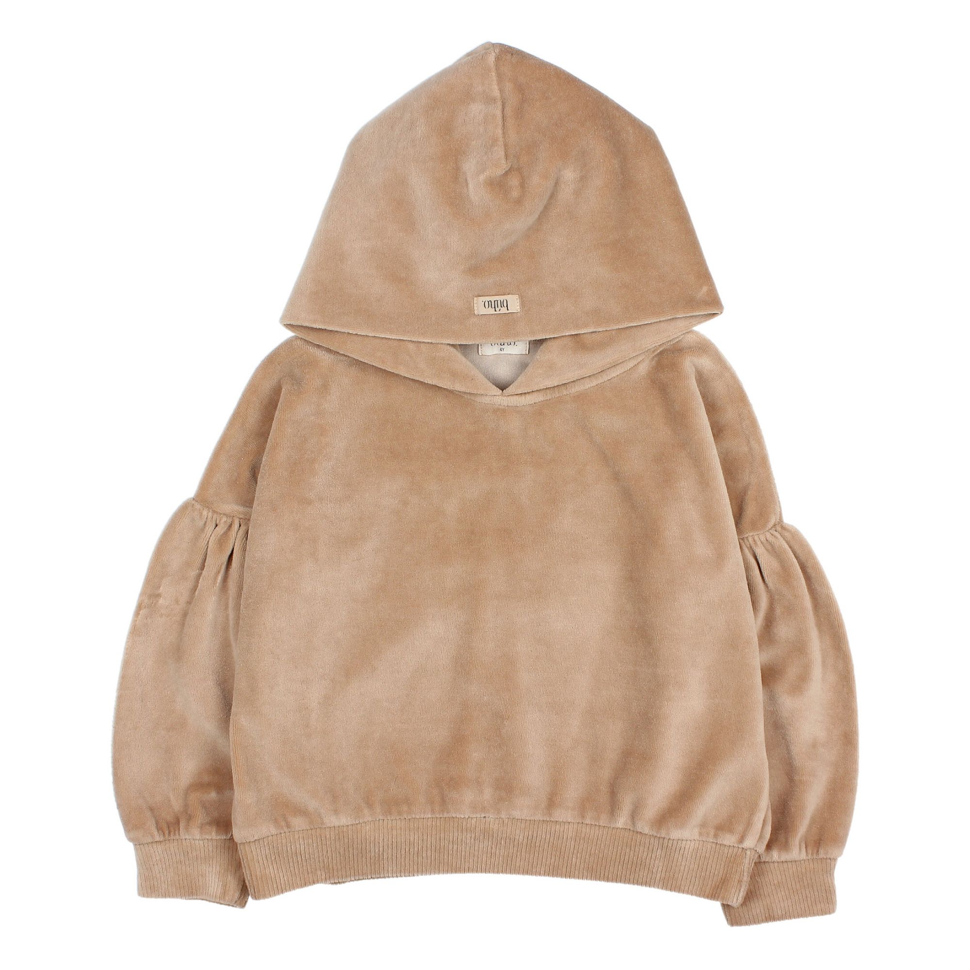 Búho Organic Cotton Velour Hoodie Beige Smallable