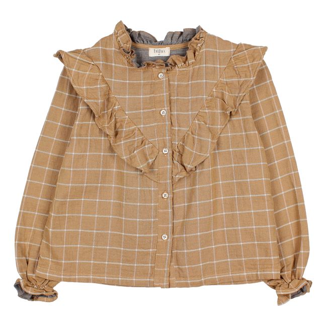 Cotton Muslin Checked Blouse Ocre