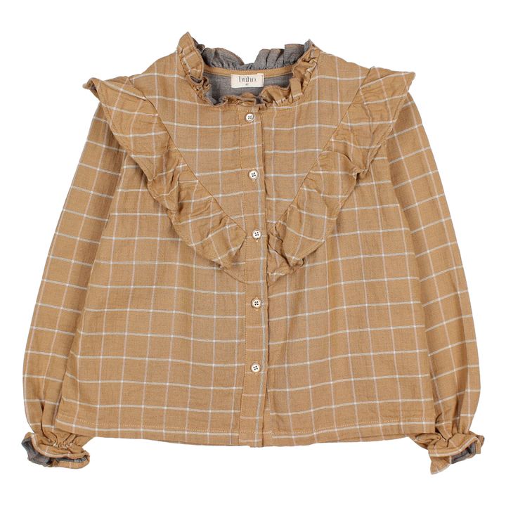 Cotton Muslin Checked Blouse | Ochre- Product image n°0