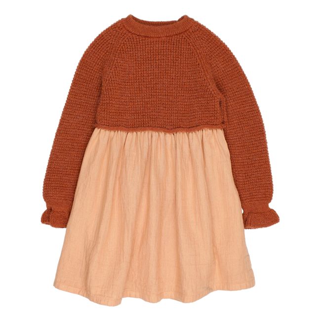Boho Cotton Muslin and Knit Dress Rust
