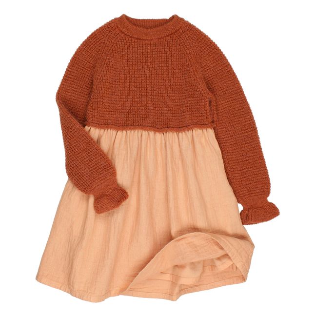 Boho Cotton Muslin and Knit Dress Rostfarben