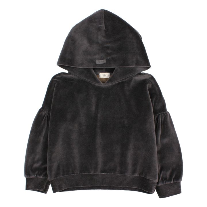 Búho Organic Cotton Velour Hoodie Charcoal grey Smallable