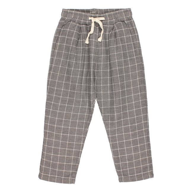 Checked Cotton Muslin Trousers Gris