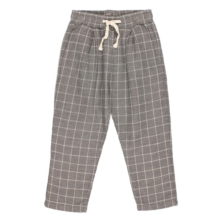 Checked Cotton Muslin Trousers | Grey- Product image n°0