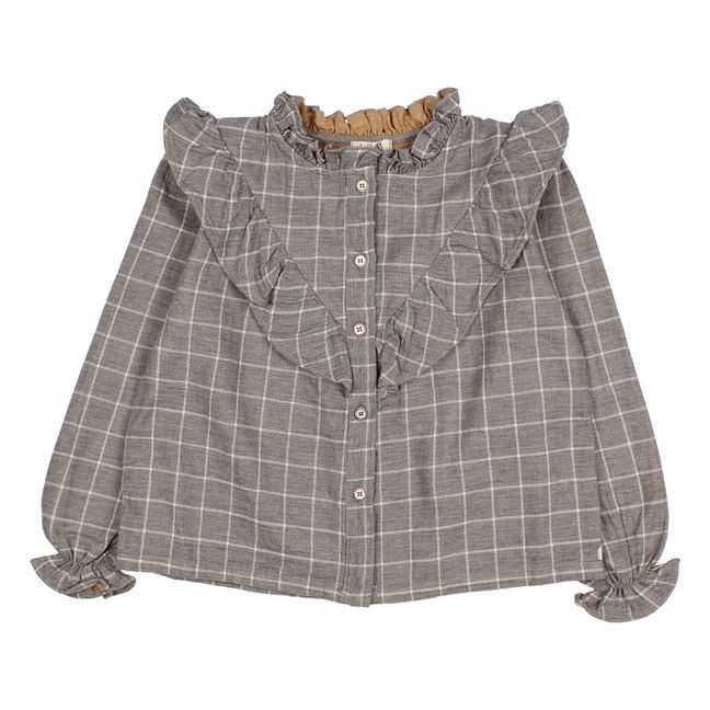 Cotton Muslin Checked Blouse Gris