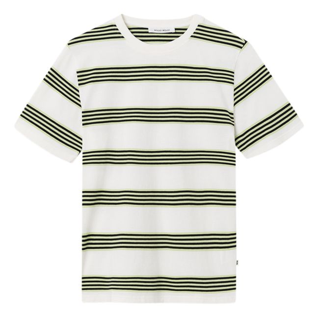 Vintage Jaeger Black & Cream Striped Cotton T-shirt Retro 80s Stripy Top Size Medium