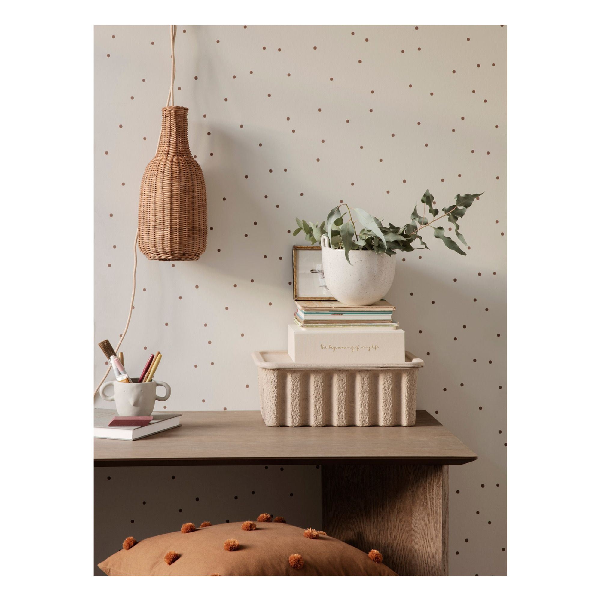 Ferm Living Cuscino a Pois 50x50 cm - Sabbia/Nero - 100% Cotone Bio unisex  (bambini)