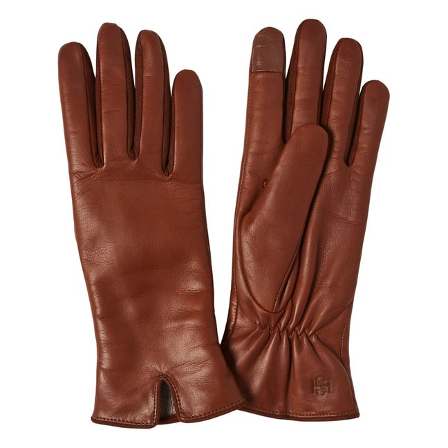 Gants Essentials Cuir Doublure Cachemire | Marron