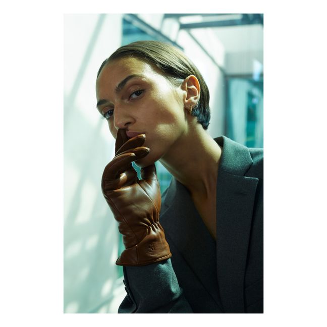 Gants Essentials Cuir Doublure Cachemire | Marron