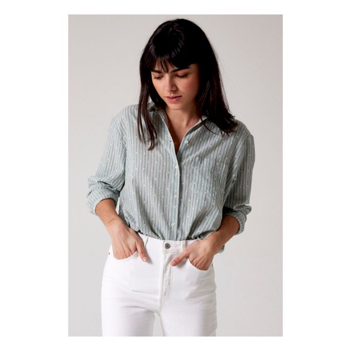 Manon Lagoon Striped Embroidered Shirt | Wassergrün- Produktbild Nr. 0