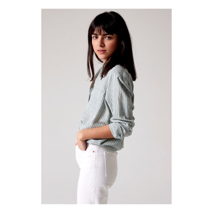 Manon Lagoon Striped Embroidered Shirt | Wassergrün- Produktbild Nr. 1
