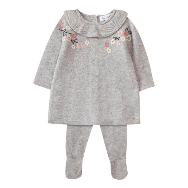 Embroidered Dress and Woollen Leggings Set Heather grey