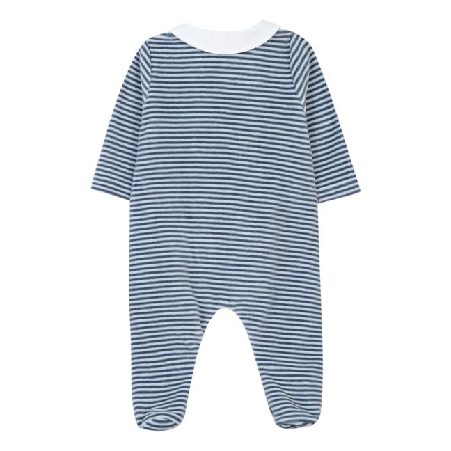Striped Velour Footed Pyjamas Blue