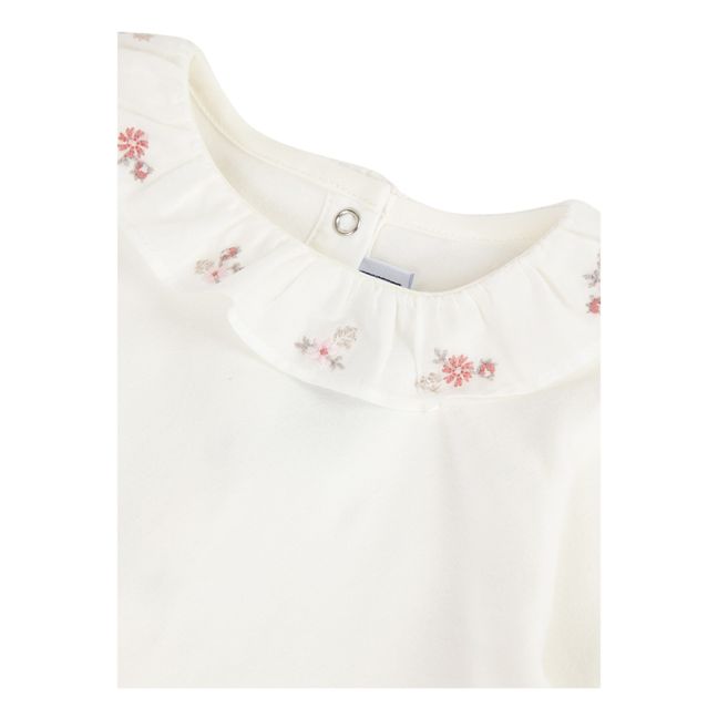 Flower Embroidered Collar Baby Bodysuit | Ecru