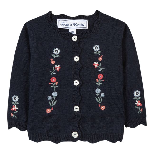 Cotton, Wool and Cashmere Embroidered Cardigan | Navy blue