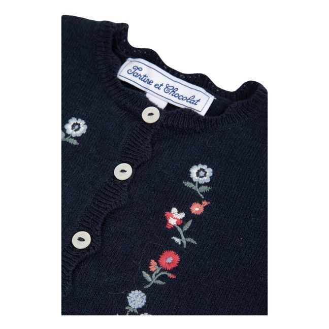 Cotton, Wool and Cashmere Embroidered Cardigan | Navy blue