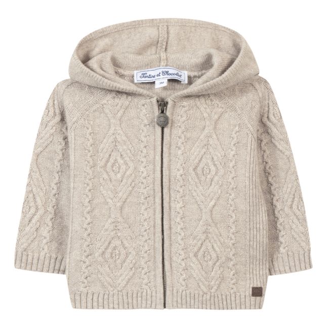 Wool and Cashmere Hooded Cardigan | Beige