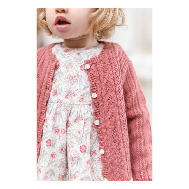 Wool and Cashmere Openwork Cardigan Dusty Pink