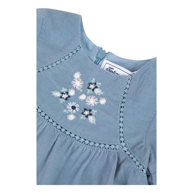 Embroidered Corduroy Dress Blu