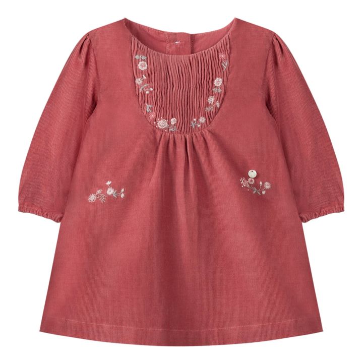 Embroidered Smocked Corduroy Dress | Rust- Product image n°0