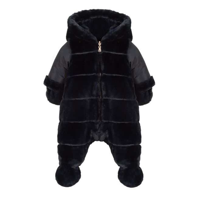 Reversible Faux Fur Baby Snowsuit Navy