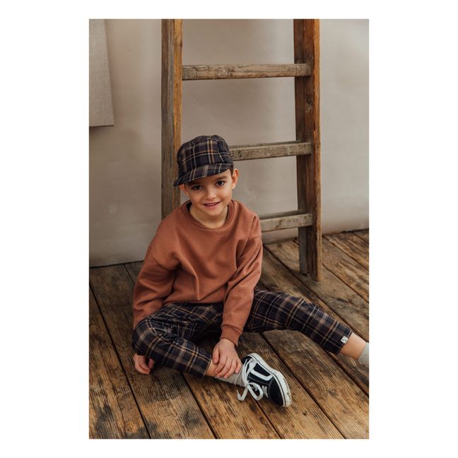 Cap Flanell Bio-Baumwolle kariert | Schokoladenbraun