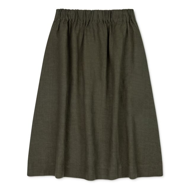 Elsa Linen Midi Skirt - Women’s Collection - Verde Oscuro