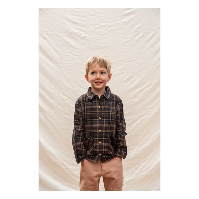 Porter Checked Organic Cotton Flannel Overshirt | Chocolate