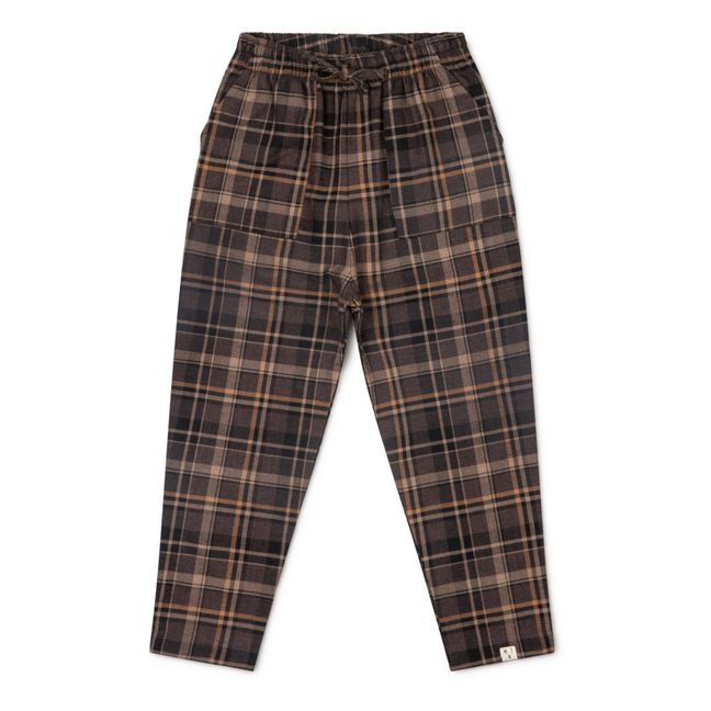 Lio Checked Organic Cotton Flannel Trousers | Schokoladenbraun