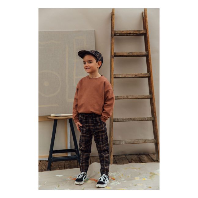 Lio Checked Organic Cotton Flannel Trousers | Chocolate