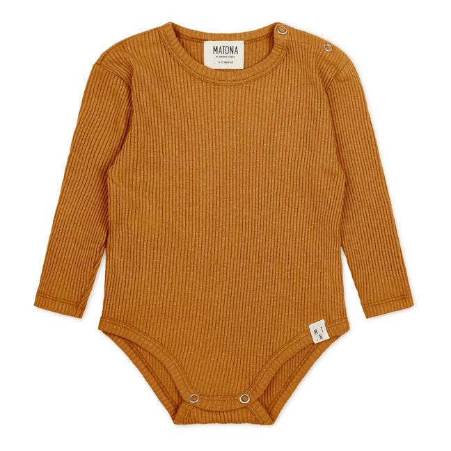 River Ribbed Organic Cotton Baby Bodysuit | Ochre