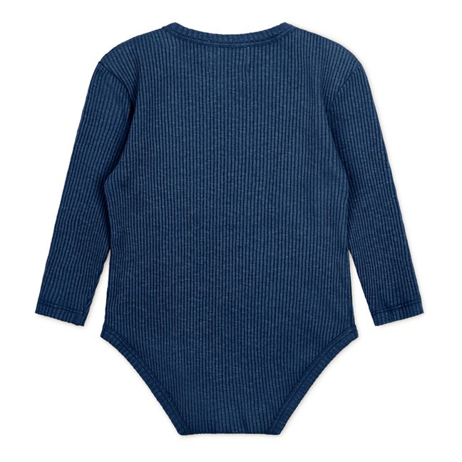 River Ribbed Organic Cotton Baby Bodysuit Navy blue
