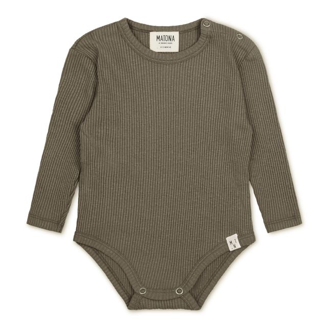 River Ribbed Organic Cotton Baby Bodysuit | Olive green