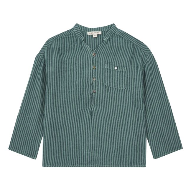Adonis Striped Linen Kurta Shirt Grün