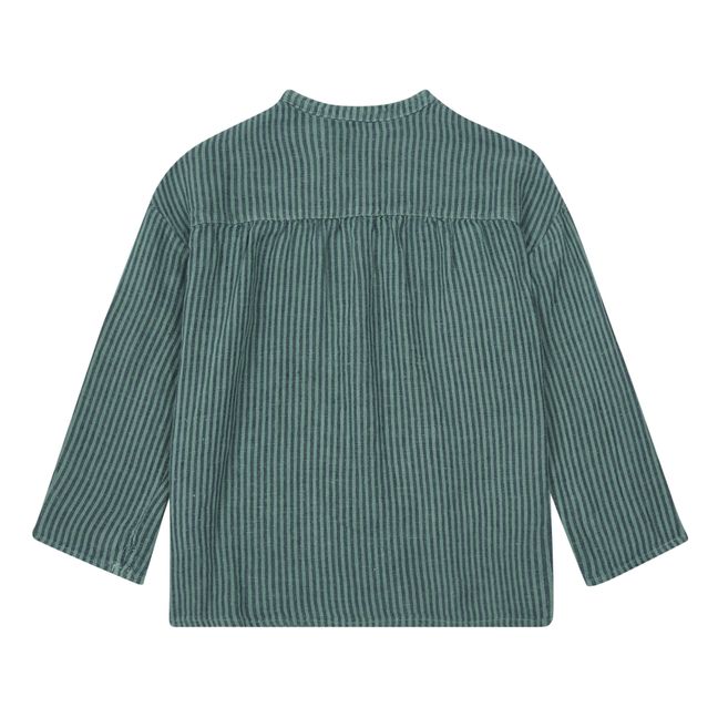 Adonis Striped Linen Kurta Shirt Green