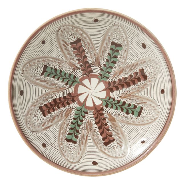 Flower and Polka Dot Print Ceramic Plate