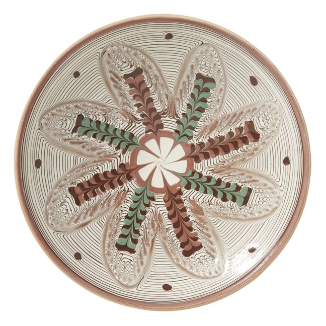 Assiette en céramique motif fleur et pois