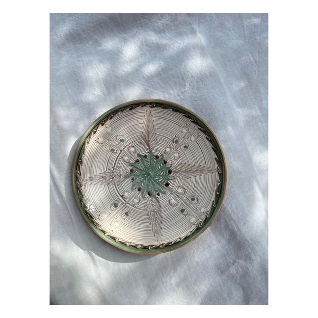 Snow Flower Ceramic Plate Green